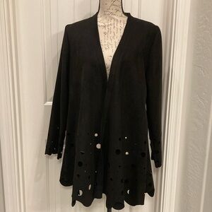 LINDI Elegant Black Ultra Suede Women's Jacket with Cutout Design Size 1X